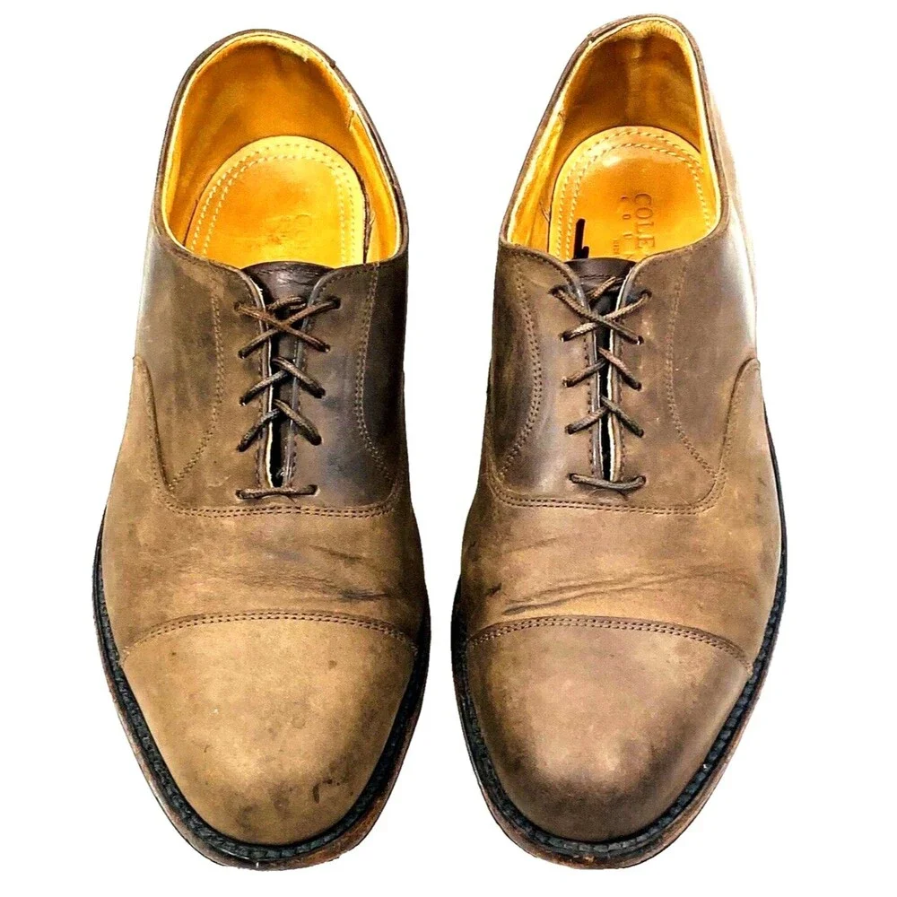 Cole Haan Country Shoes Nubuck Leather Cap Toe 10.5 Distressed Lace Brown